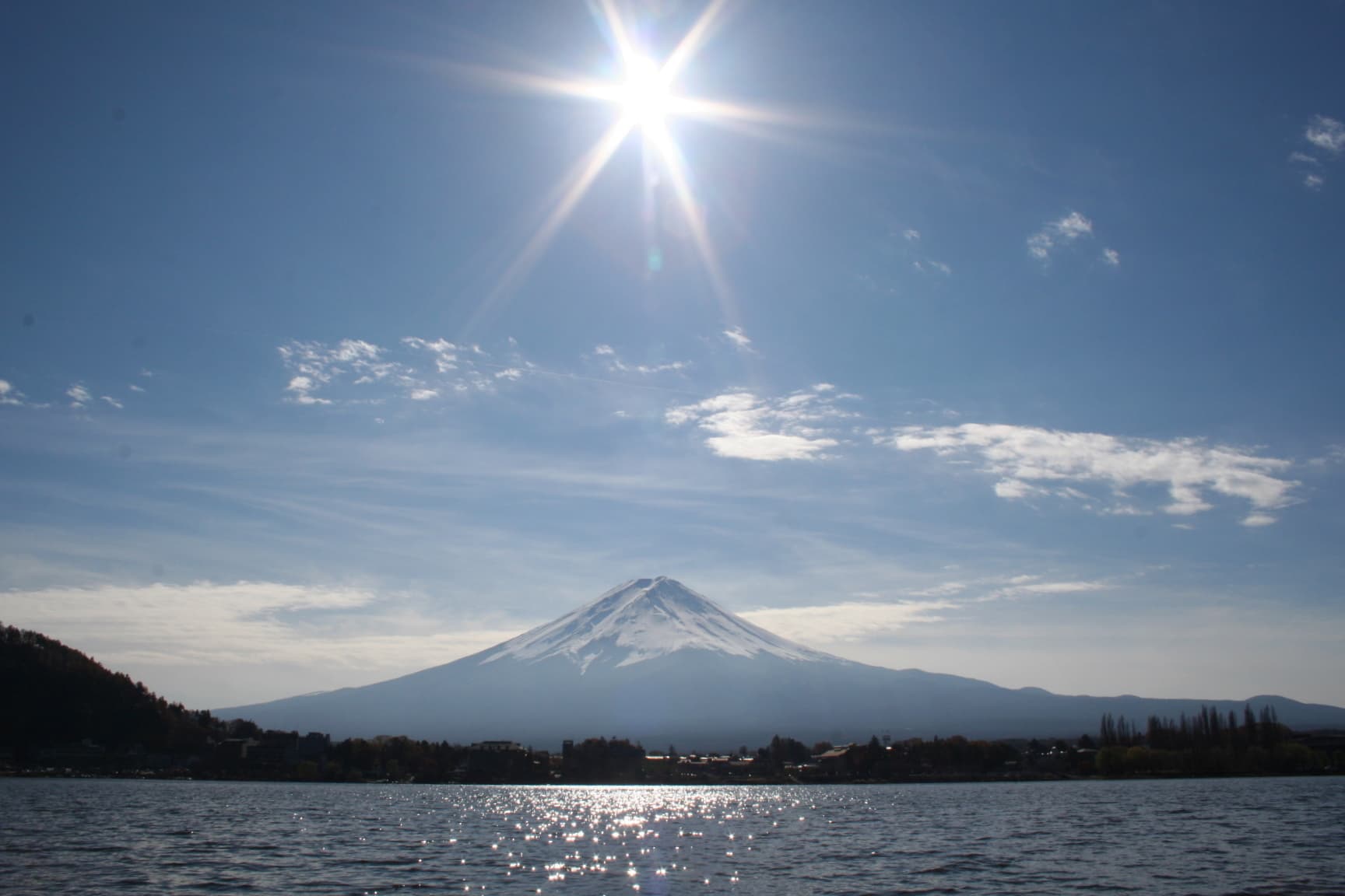 山梨県・河口湖越しに望む富士山